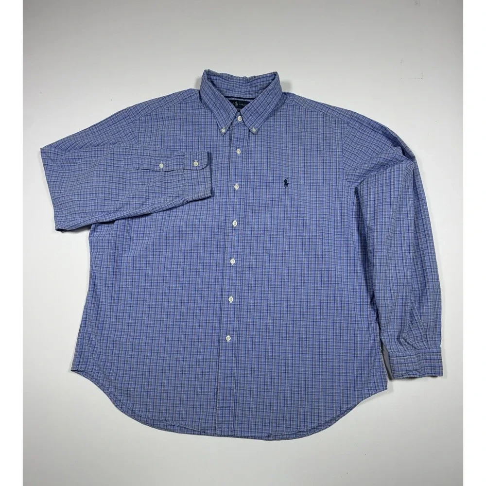 Ralph Lauren Button Down Shirt Mens Size 2XL Classic Fit Blue White Check